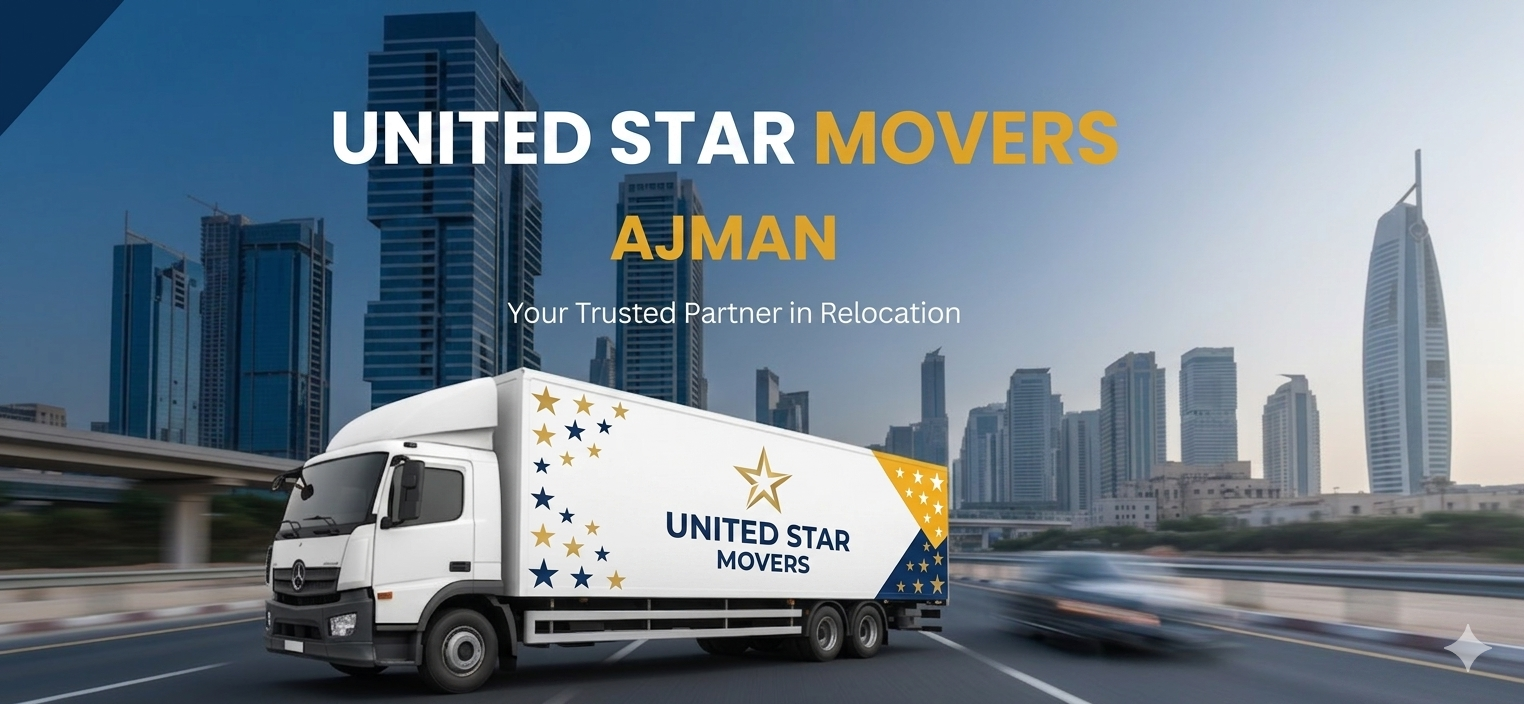 Professional United Star Movers team packing furniture in an Ajman residence.